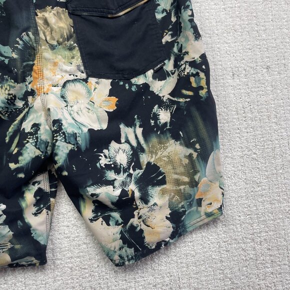 Y2K Oneill Board Shorts Mens 34 Blue / Black Floral Swim Trunks Beach Surfing - Picture 11 of 13